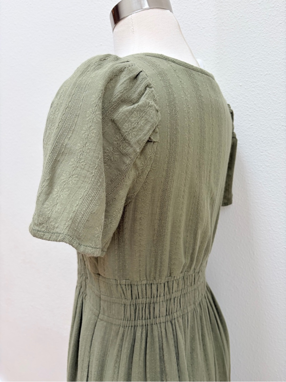 Anthropologie Somerset Maxi Dress Smocked Textured Cotton Olive Green Size Xs - Picture 9 of 15